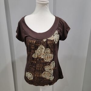 DKNY Brown Graphic Women's Top